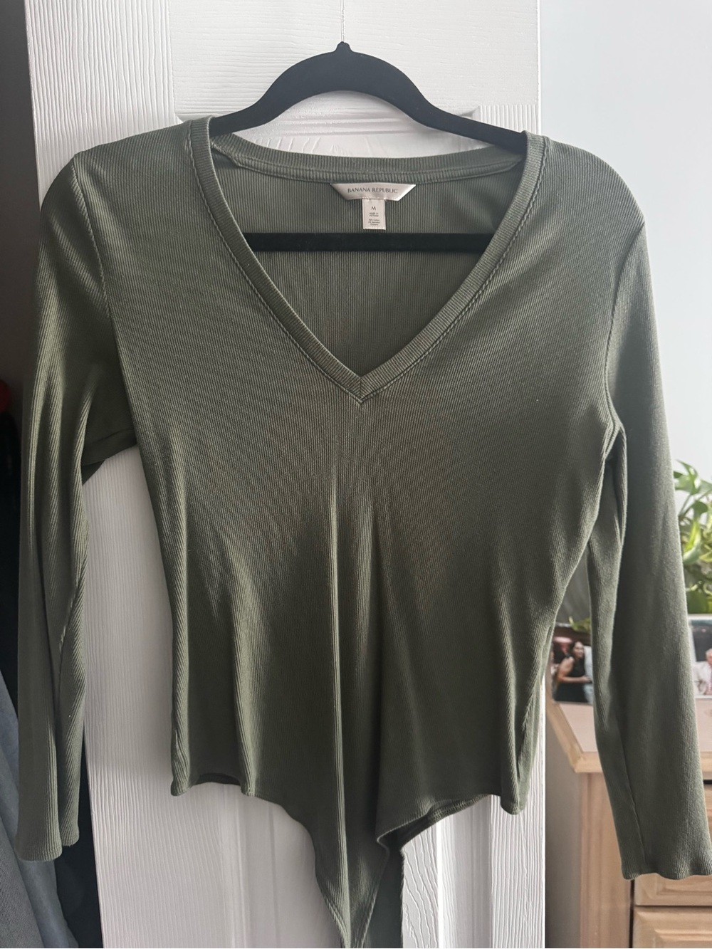 Banana Republic Olive Green Long Sleeve V-Neck Bodysuit
